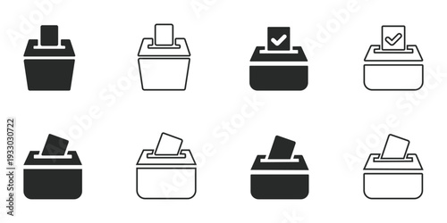Set of ballot box icons in black and white, symbolizing voting and democracy