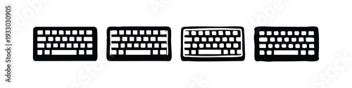 Flat keyboard and keypad icons set. Computer input device vector symbols in black silhouette for technology.