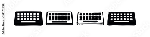 Flat numeric keypad icons set. Minimalist input device vector symbols in black silhouette for data entry.