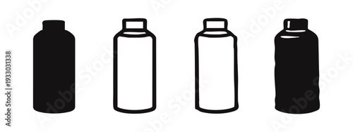 Set of gas cylinder and aerosol can icons in various hand-drawn styles, black silhouettes and outlines on white background.