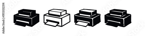 Isometric Office Printer Device Doodle Icon Set