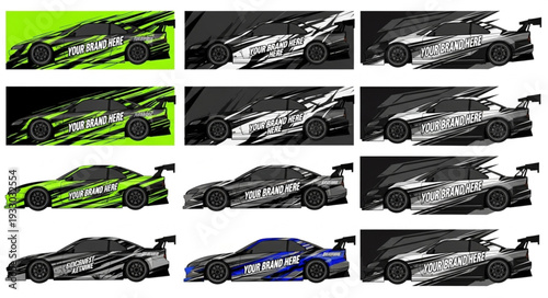 Racing car with vibrant graphics and dynamic design, ready for speed and competition.