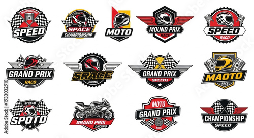 Motorcycle Racing Badges and Emblems Collection for Speed and Championship Events.