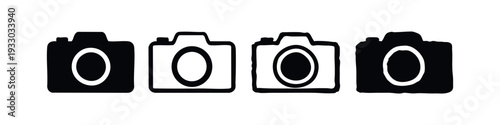 Set of hand-drawn flat camera icons, ideal for photography and digital media designs on white background