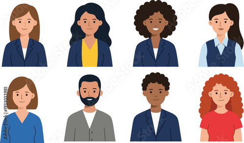 Diverse professional people avatar portraits collection featuring business men and women characters in modern flat design style for corporate profiles