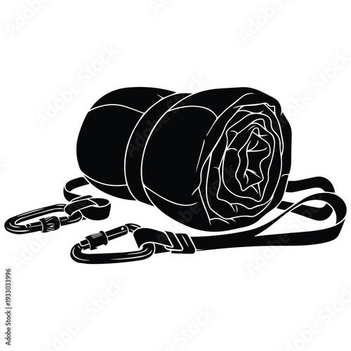 Rolled up hammock with straps and carabiners for outdoor adventure