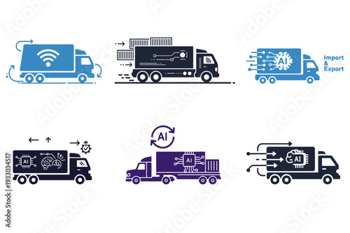 AI Powered Cargo Transport Truck Solid Icon Set