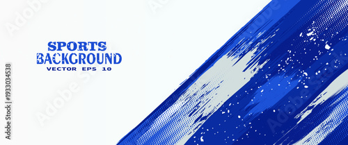 Horizontal abstract banner design with sporty blue grunge and halftone vector shape