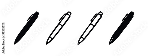 Pen icon set in various styles. Outline, solid and detailed writing tool symbols.