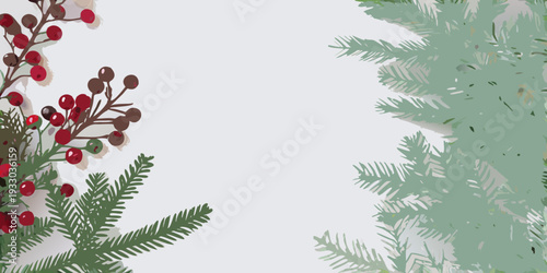 Festive winter arrangement with evergreen branches and red berry clusters