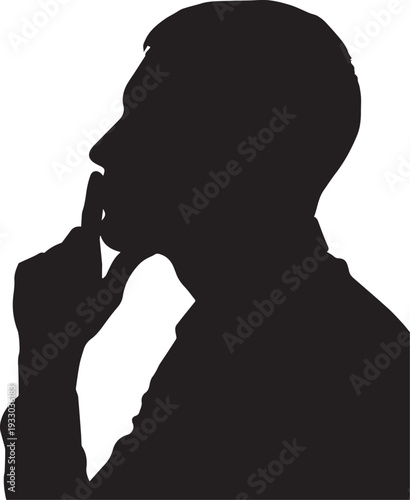 Silhouette of a person deep in thought with hand resting on chin