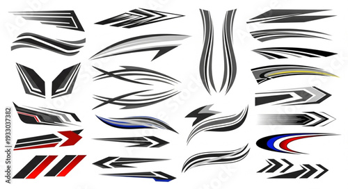 Collection of dynamic vehicle decals and graphic design elements.