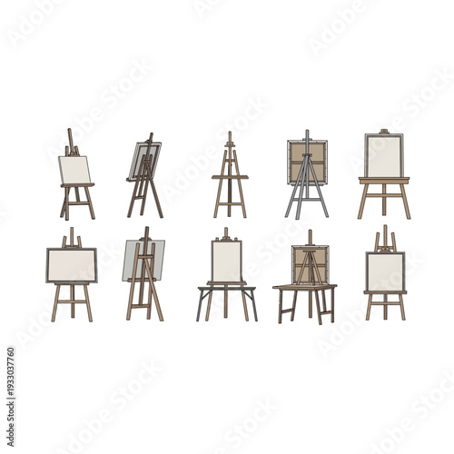Set of Wooden Easels with Blank Canvases for Art Display