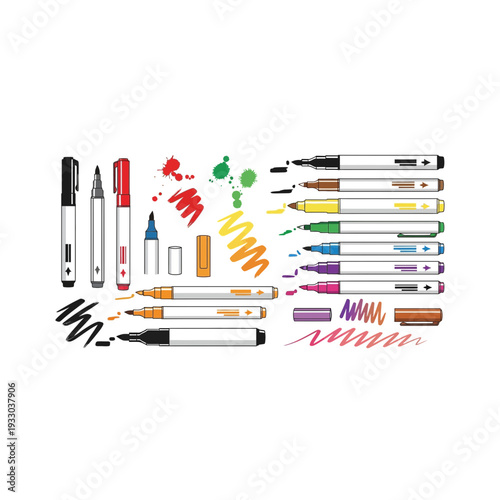 Colorful Marker Pen Set with Rainbow Swatches for Art, School, and Design