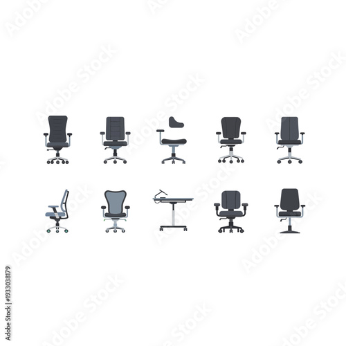 Modern office chairs in various ergonomic designs