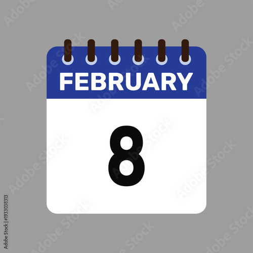 calendar with february 8 icon vector reminder for important deadlines and special events this autumn season
