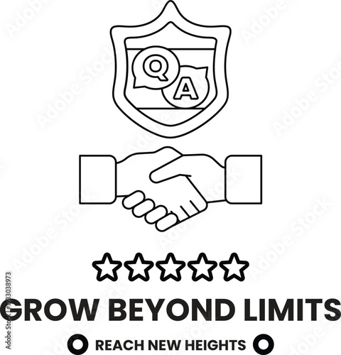 A white logo with a handshake and a shield with the letters QA on it