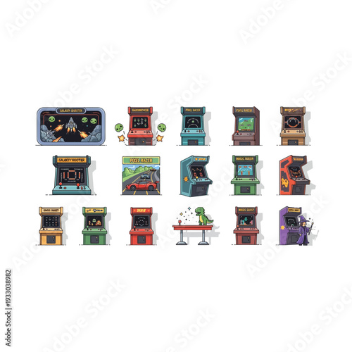 Colorful Pixel Art Arcade Machines Set - Retro Gaming & Fun Game Assets