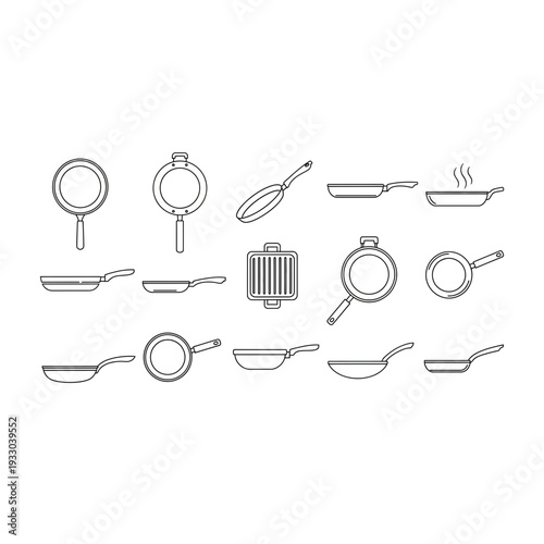 Hand-Drawn Style Frying Pans and Skillets Collection on White