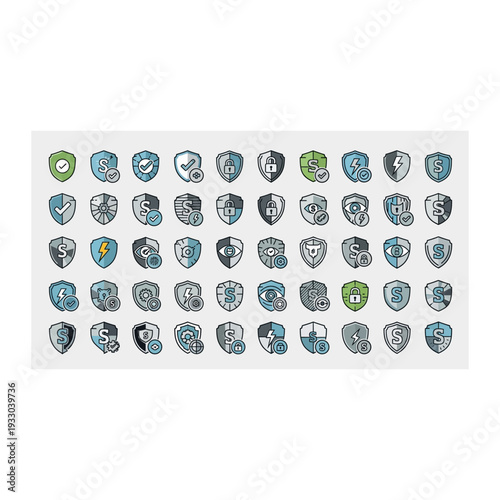Cybersecurity & Data Protection Shield Icon Set with Accents
