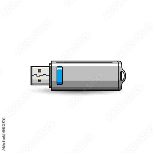 Sleek Silver USB Flash Drive Icon with Blue Indicator Light