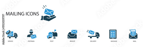 mailing icons set outline and Flat Style,transparent background