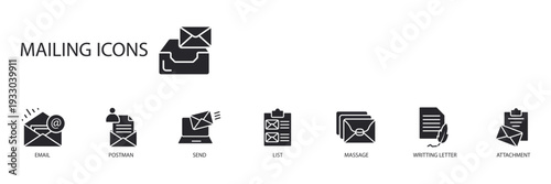 mailing icons set outline and Flat Style,transparent background