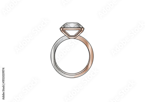 Elegant Gemstone Ring Design Two Tone Metal Band Solitaire Engagement Wedding Fine Jewelry Concept Art