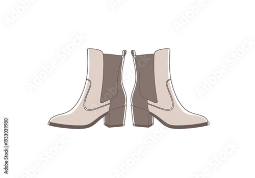 Fashionable Beige Ankle Boots With Block Heels Arranged On White Background For Retail Advertising