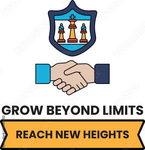 A white and black logo with a handshake