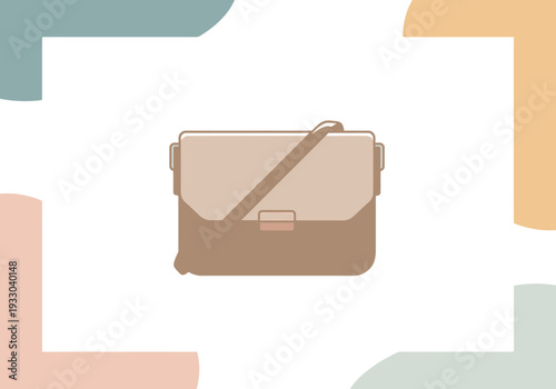 Stylish Tan Satchel Bag with Adjustable Strap on a Minimalist Background with Abstract Geometric Shapes in Pastel Colors