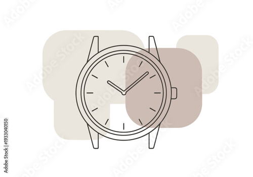 Classic Wrist Watch Face Design Minimalist Outline Symbol Timekeeping Accessory Isolated on Neutral Background Abstract Shapes