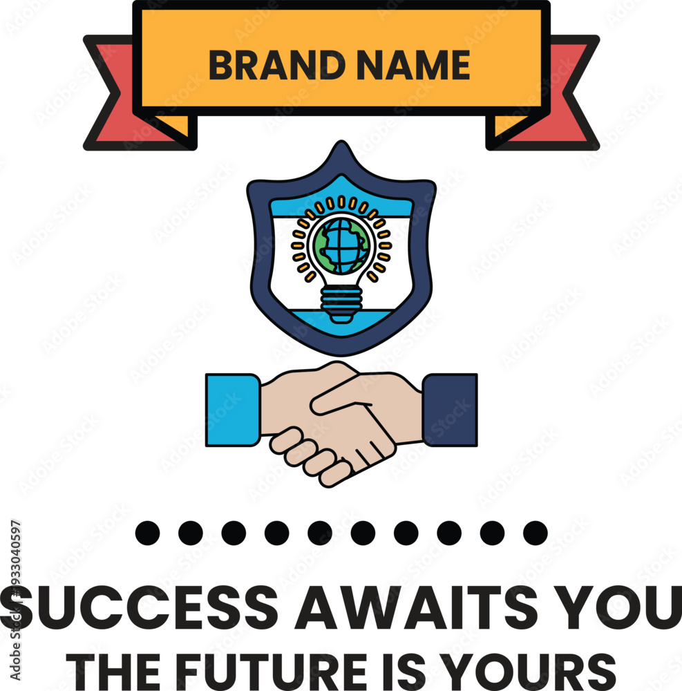 Fototapeta premium A white and black image of two hands shaking with a banner that says 