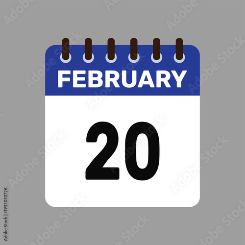calendar with february 20 icon vector reminder for important deadlines and special events this autumn season