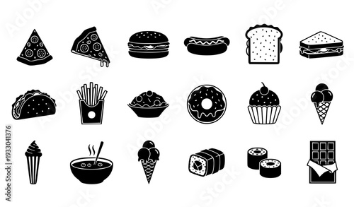 Black Silhouette Food and Culinary Icon Set