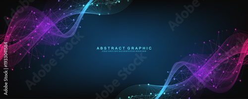 Abstract tech network connection dots. Digital background and big data technology. Blue background with plexus lines effect. Geometric background with abstract mesh.