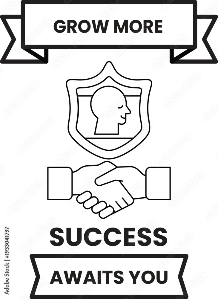 Fototapeta premium A black and white image of two hands shaking with the words Grow More Success Aw