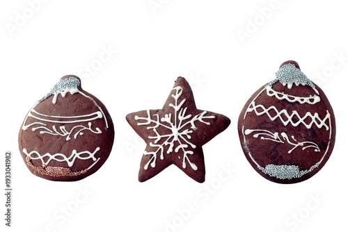 brown ginger cakes as decoration of  X-mas tree close up