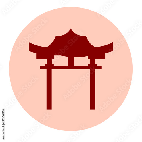 Pagoda Gate Silhouette on Pink Circle