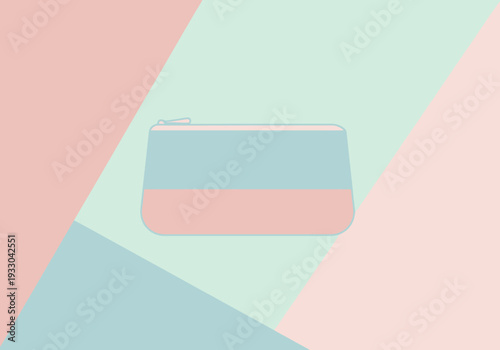 Modern pastel makeup bag accessory with zipper closure on abstract geometric background for beauty and fashion concepts