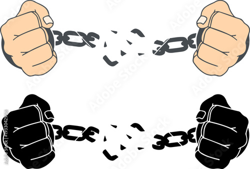 Broken Chain Freedom Concept – Strong Hands Vector Illustration