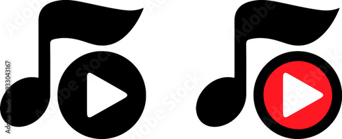 Music Note with Play Button Icon – Media Player Logo Vector