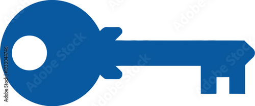 A blue key icon on a neutral background viewed from directly above is a simple graphic element