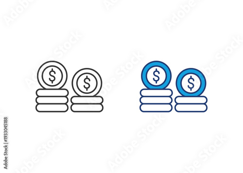 Coin Icon Set Multiple Style Collection