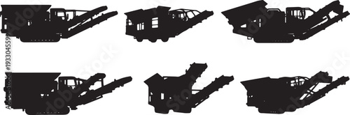 Black Solid Mobile Screen Truck Silhouettes Set of Six on White Background