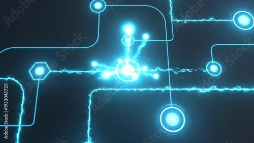 Abstract Digital Network Connections Glowing Blue Lights on Dark Background.