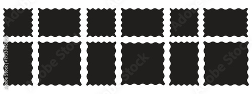 Set of wavy organic neon frames rectangle square shapes Abstract Designs icons and graphics  scallops geometry  Irregular flat shapes. Random spots and curvy elements. Smooth box Vector illustration