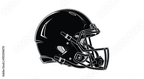 A black and white illustration of an american football helmet on a white background