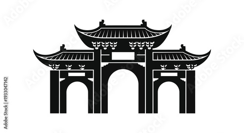 Black and white illustration of a traditional east asian building gateway