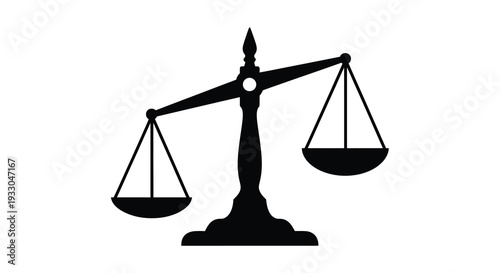 A stark black scales of justice illustration conveys balance and legal concepts with a dramatic silhouette high quality professional